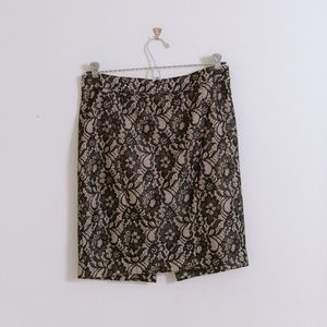 Black and Nude Lace Dress Skirt-Express